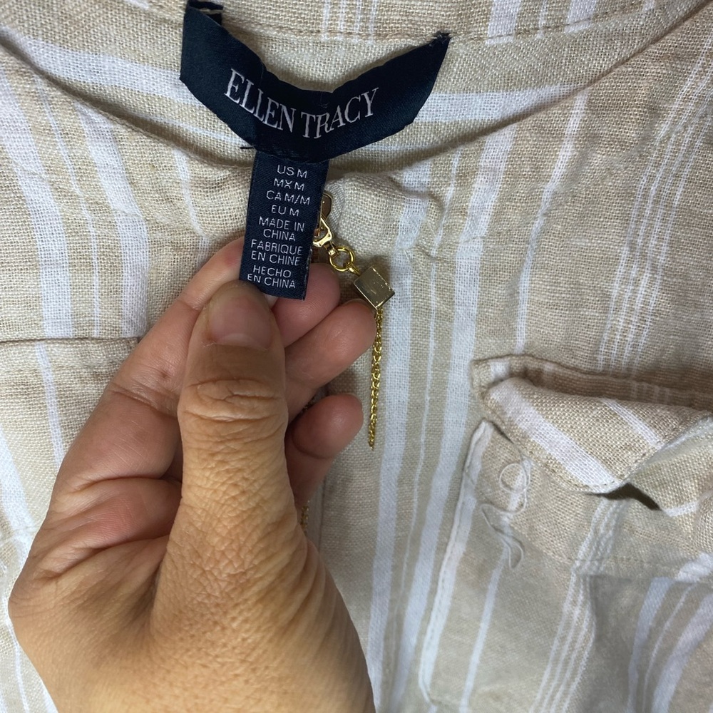 Ellen Tracy Tan Striped Women's Top - Picture 3 of 3